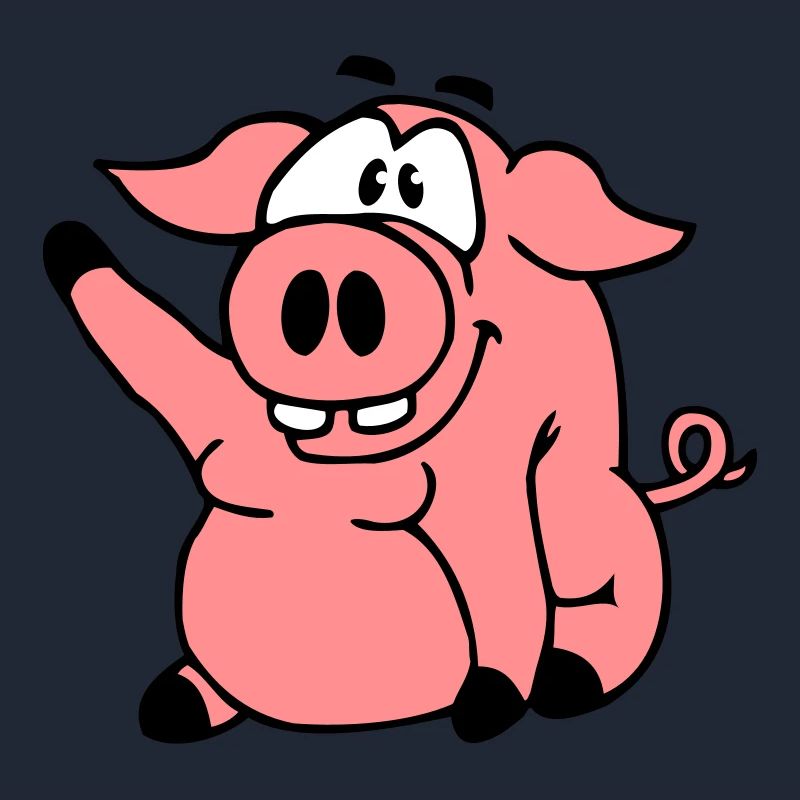 Cute cartoon comic pig waves friendly