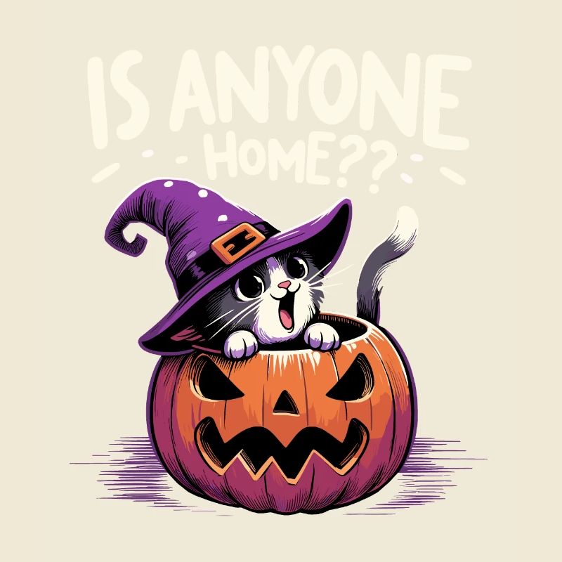 Halloween Chat Sorcière Chapeau Sorcière Grimace Mignon Fun