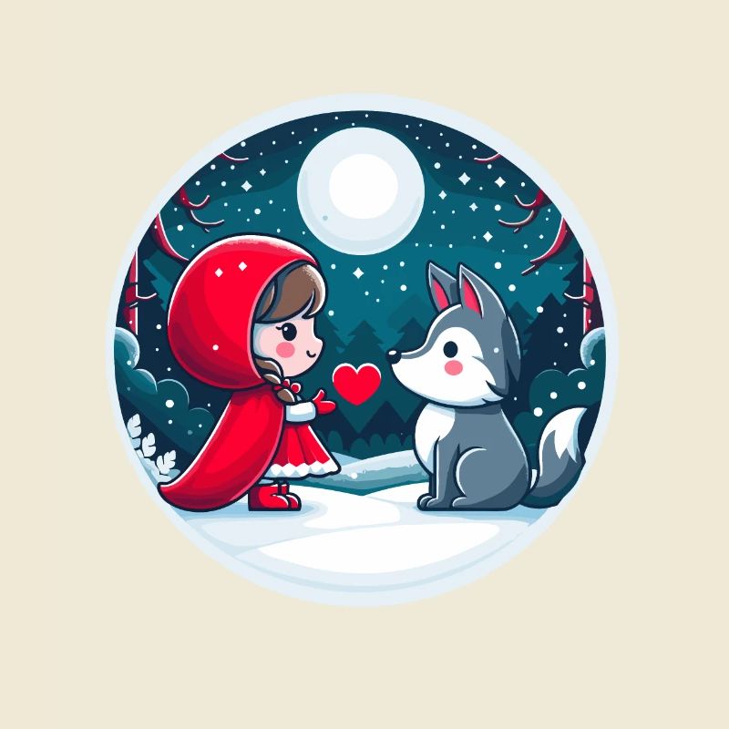 Märchen Rotkäppchen Wolf Kinder Herz Mond Niedlich