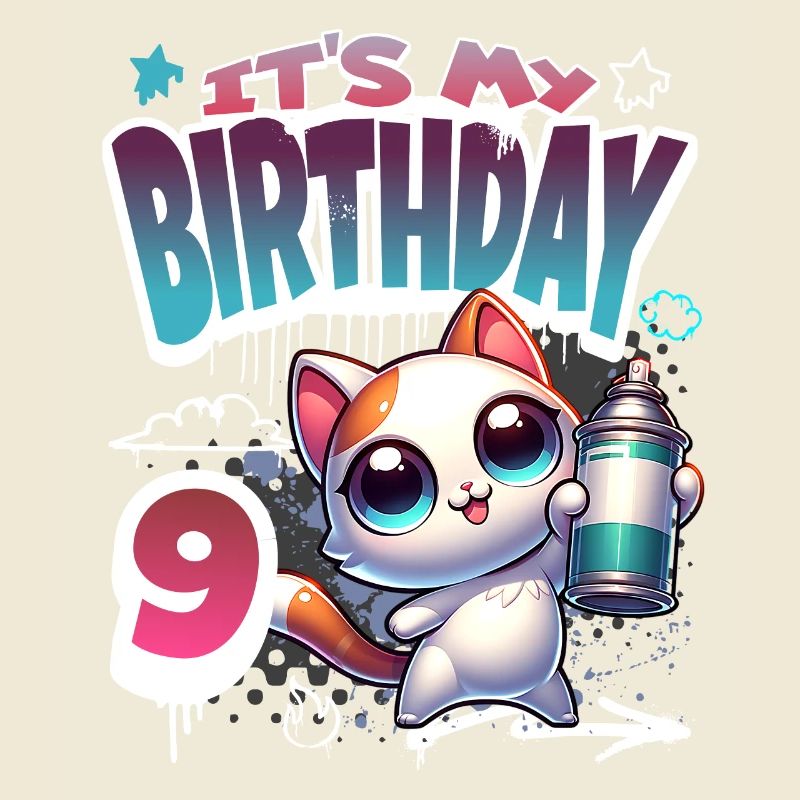 Graffiti de chat de 9e anniversaire