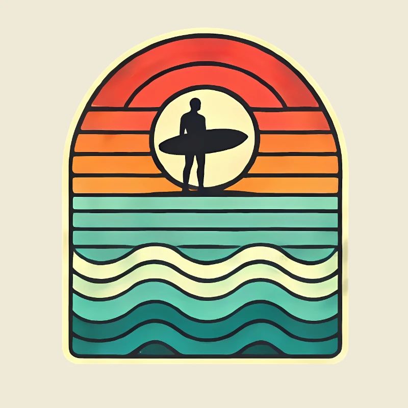 Retro Sunset Surfer Silhouette