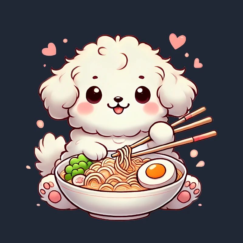 adorable chiot mangeant des ramen, illustration