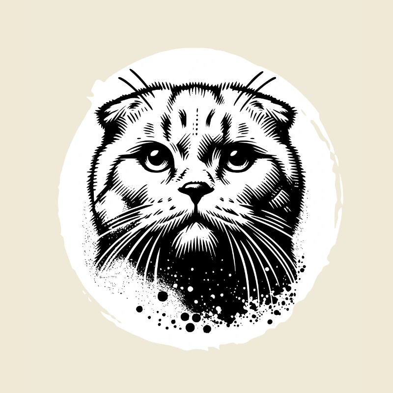 Cute Cat Scottish Fold Black and White Portrait