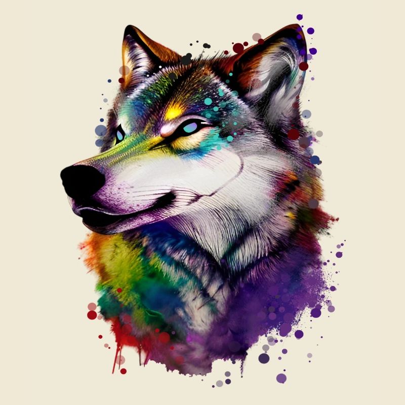 Wolfs Kopf in Regenbogen Farben