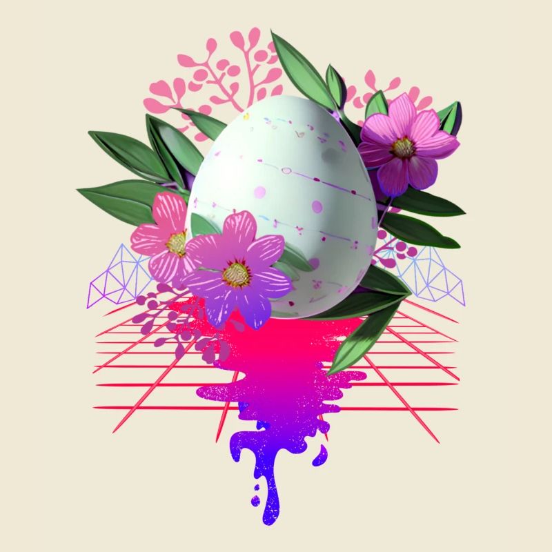 Easter Egg Flowers Art Retro Wave