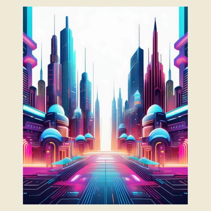 Futuristic Neon Skyline – Sci-Fi Cityscape Art