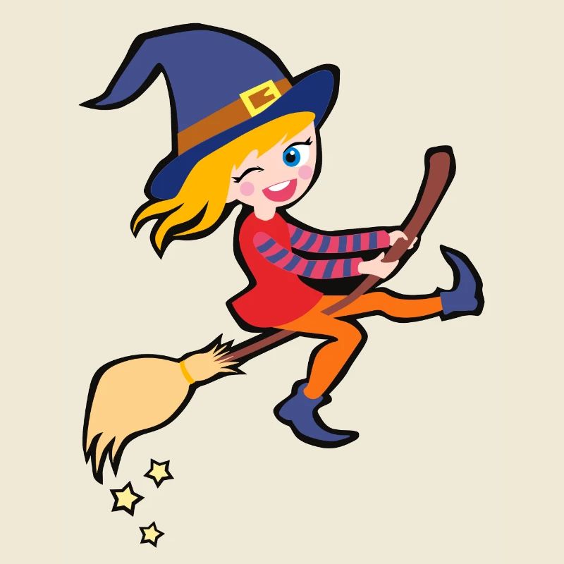 Sorcière mignonne et effrontée sur le balai