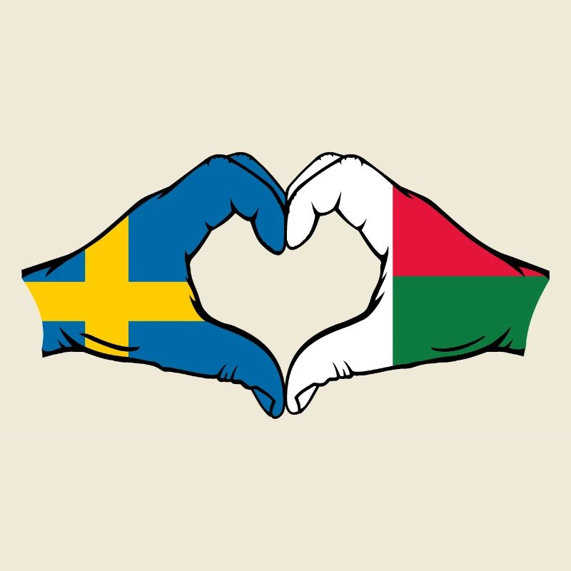 Suède Madagascar Drapeau Mains Coeur Forme