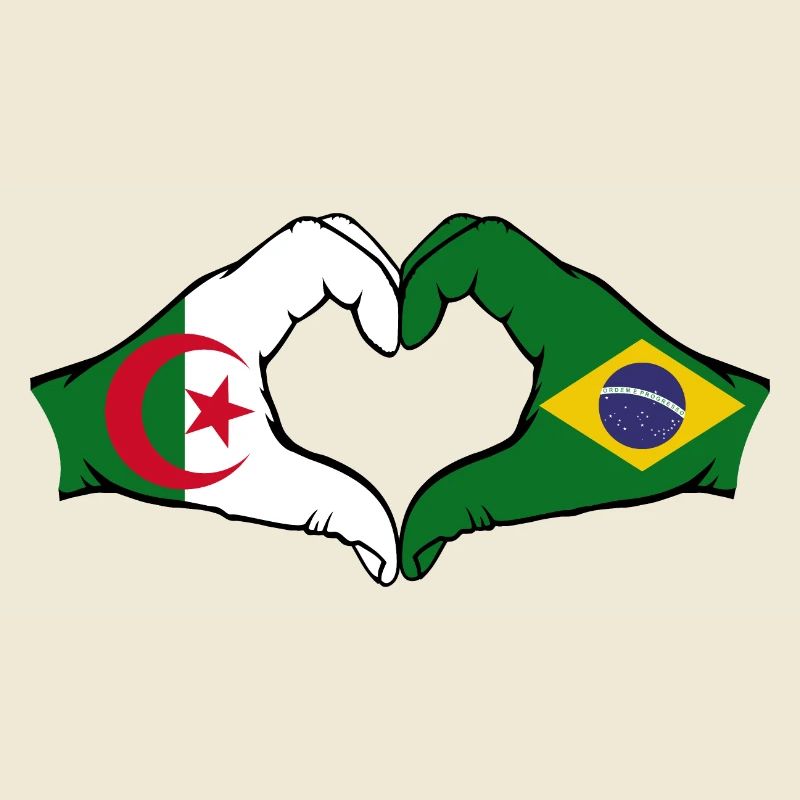 Algérie Brésil Drapeau Mains Coeur Forme