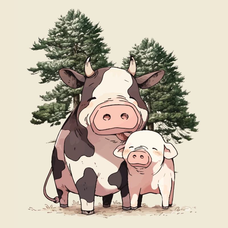 Amis Amitié Vache Cochon Animaux Ensemble