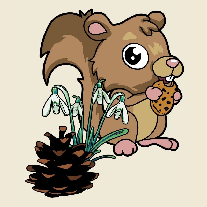 Waldtiere Frühling Eichhörnchen Schneeglöckchen