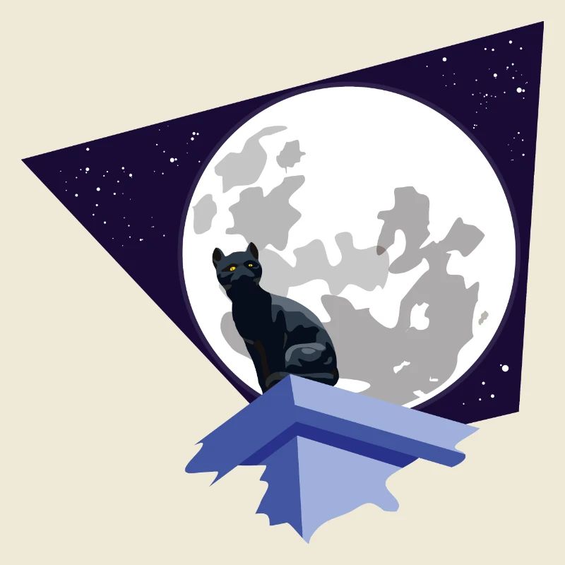 Chat noir sous la lune