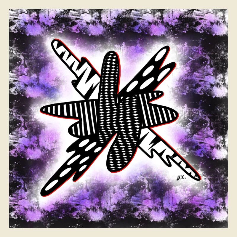 Creatively patterned blob on black and violet