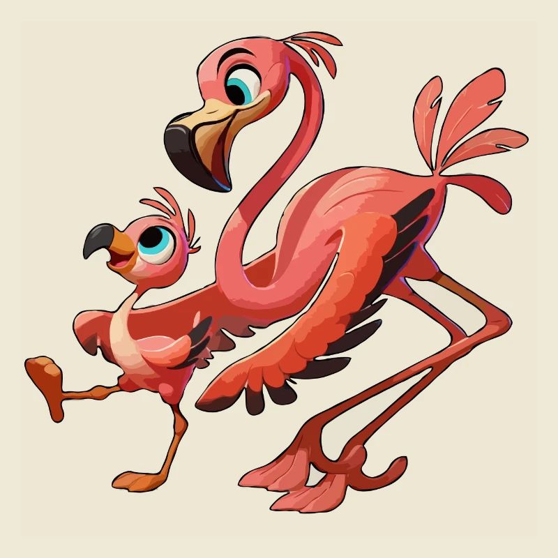Flamingo-Mutter mit herumtollendem Kind