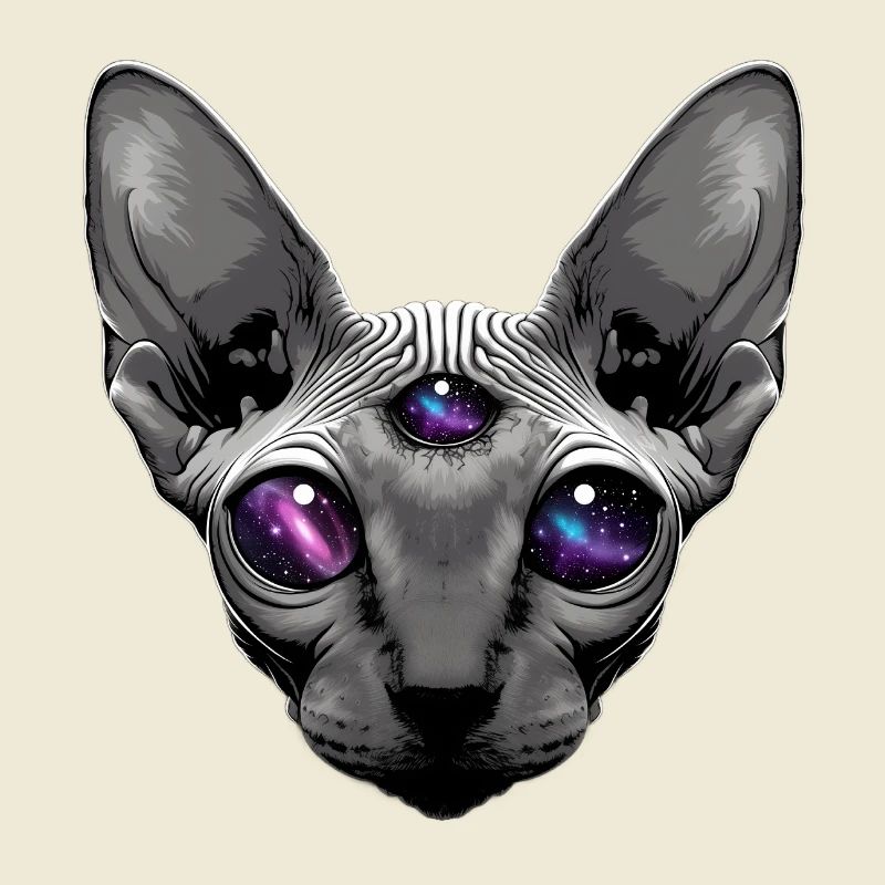 a sphinx cat with big deep black eyes