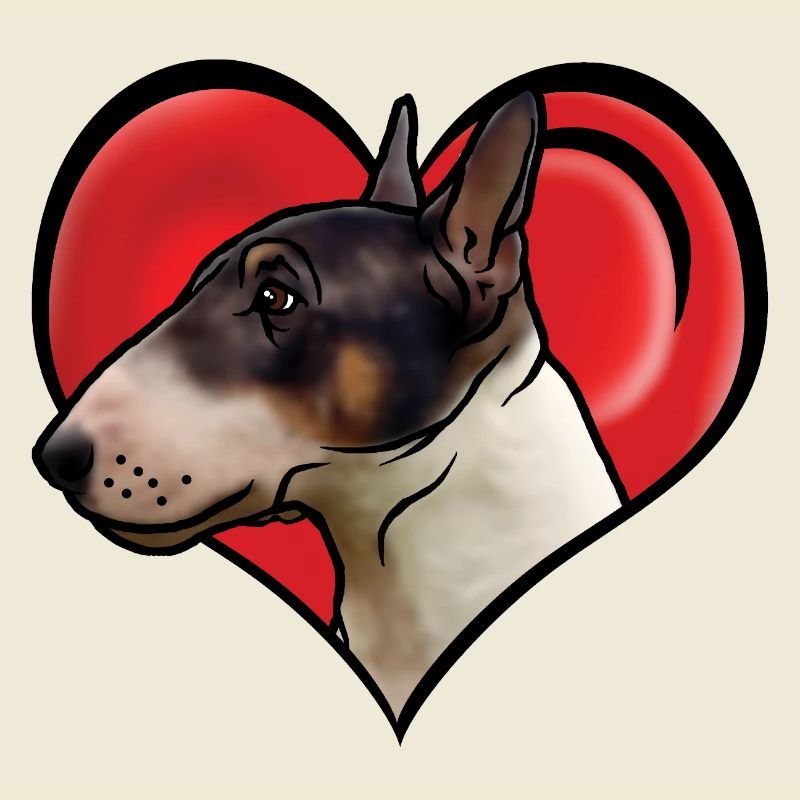 Miniature Bull Terrier Head in Heart Comic Style