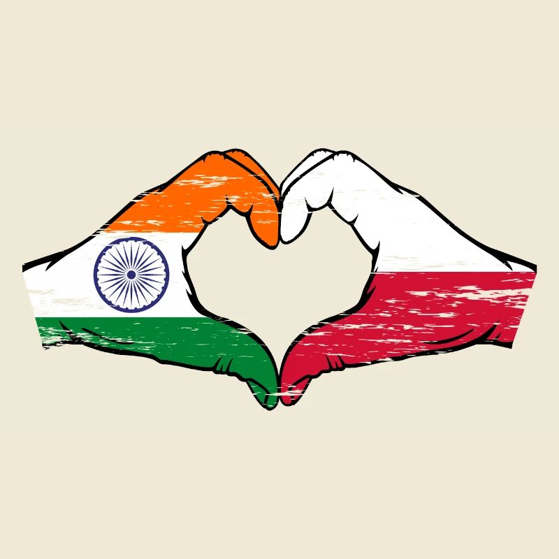Inde Pologne drapeau mains forme coeur utilisé