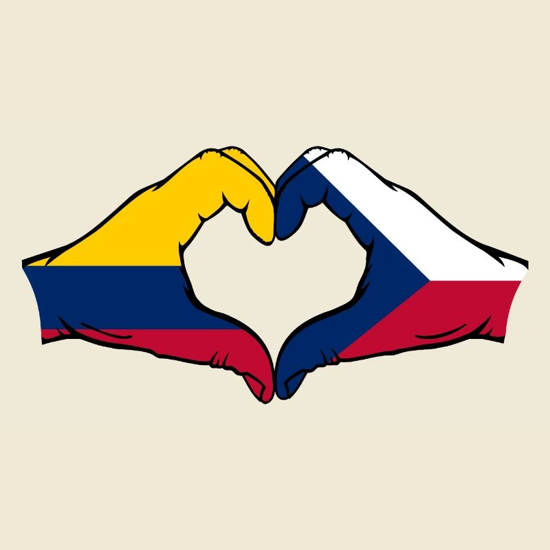 Colombie République tchèque Drapeau Mains Coeur Forme