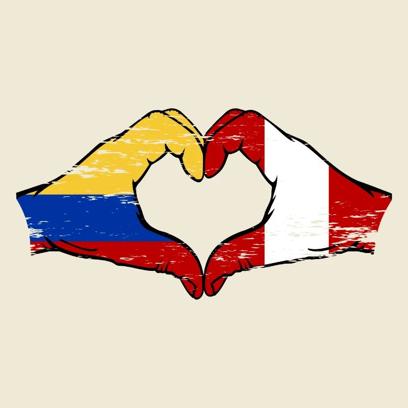 Colombie Pérou drapeau mains forme de coeur utilisé