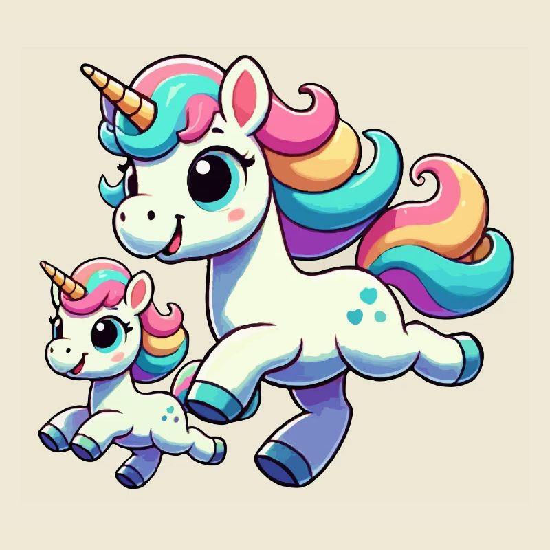 Einhorn-Mutter mit Kind