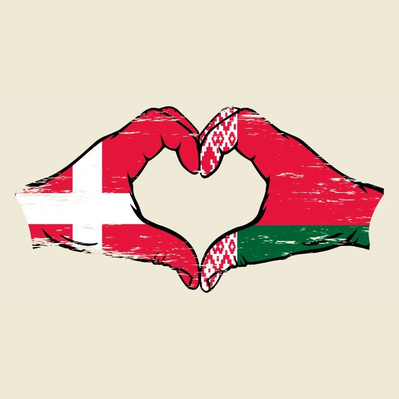Danemark Biélorussie drapeau mains forme de coeur utilisé