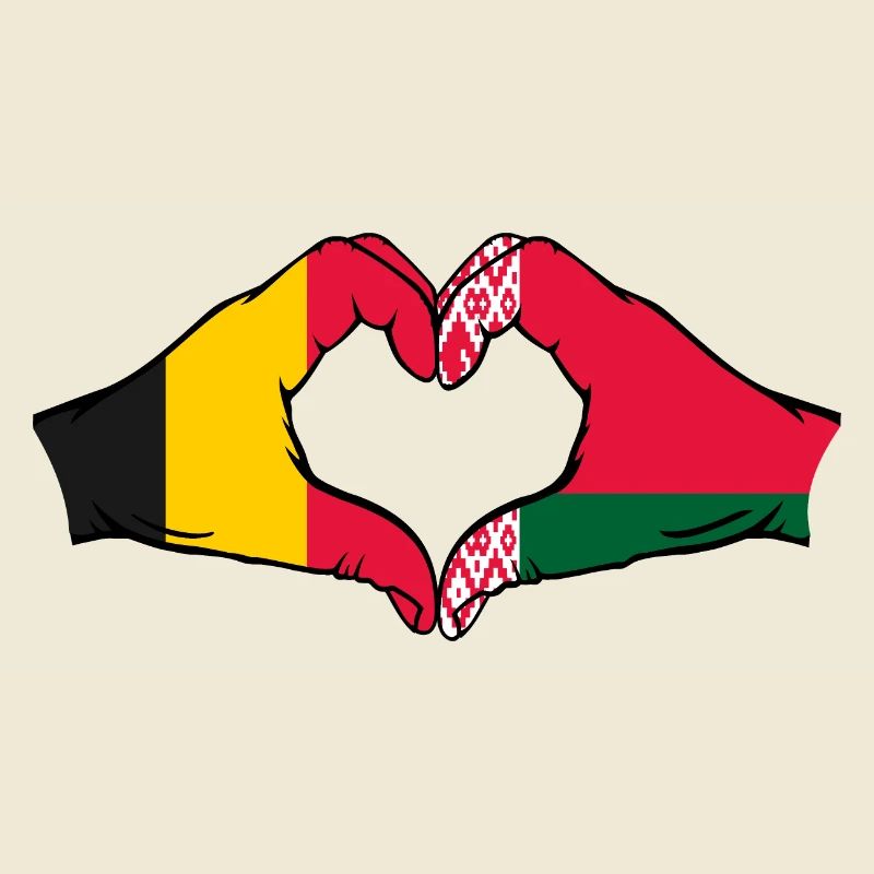 Belgique Biélorussie drapeau mains forme coeur