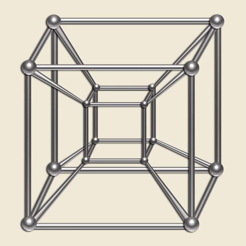 Tesseract, 4D Hypercube, digital silber, Symbol
