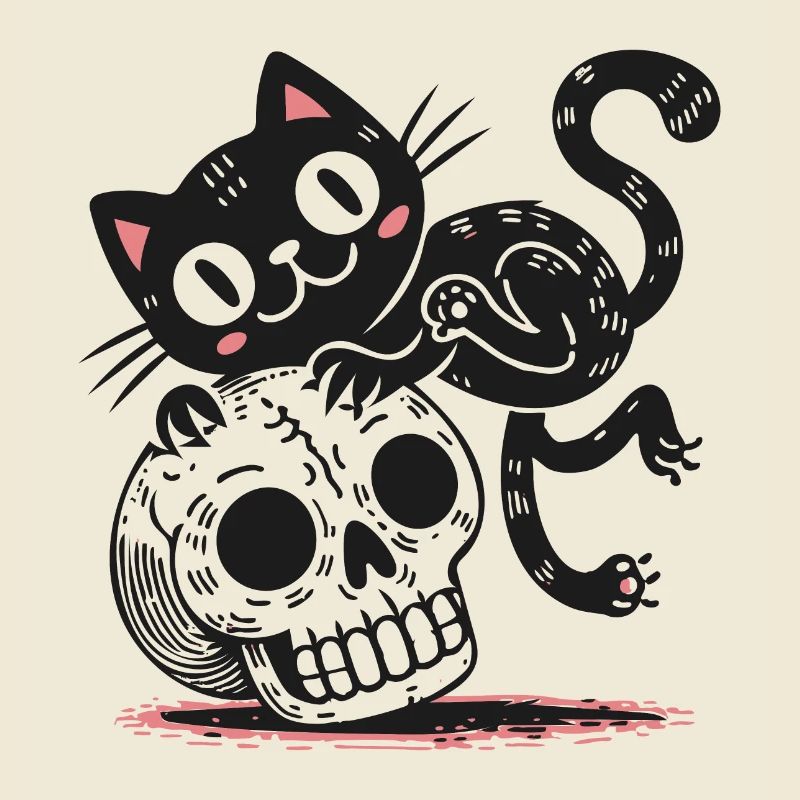 Chat noir et crâne