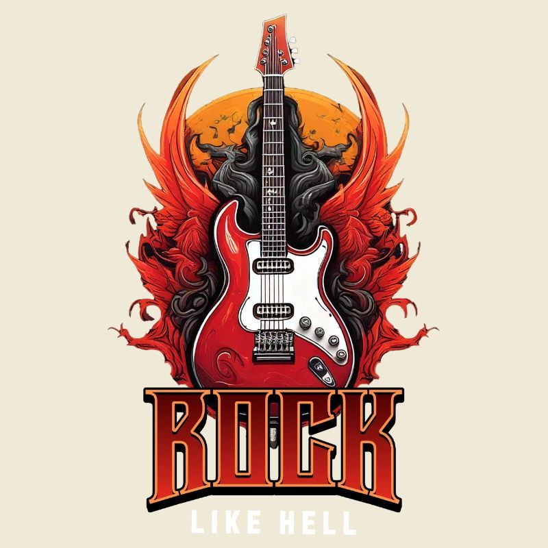 Rock Like Hell Guitar Flames Electric Guitar Punk