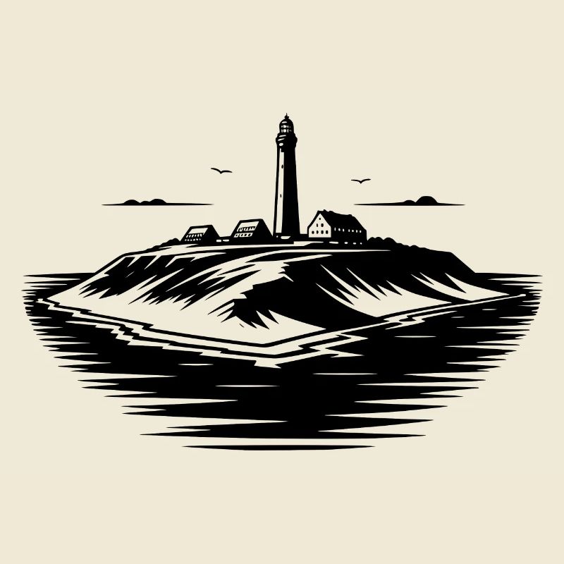 Island with lighthouse on the coast