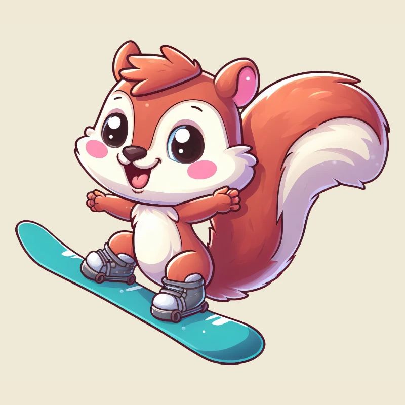 Süßes Eichhörnchen, Comic Snowboarder, Winterurlau