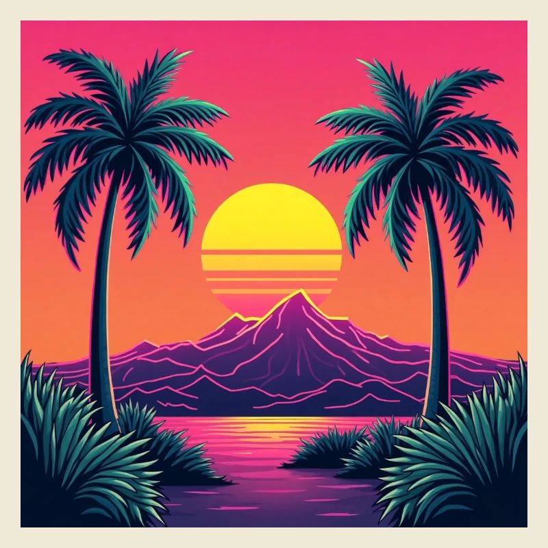 Vibrant retro 80s inspired sunset
