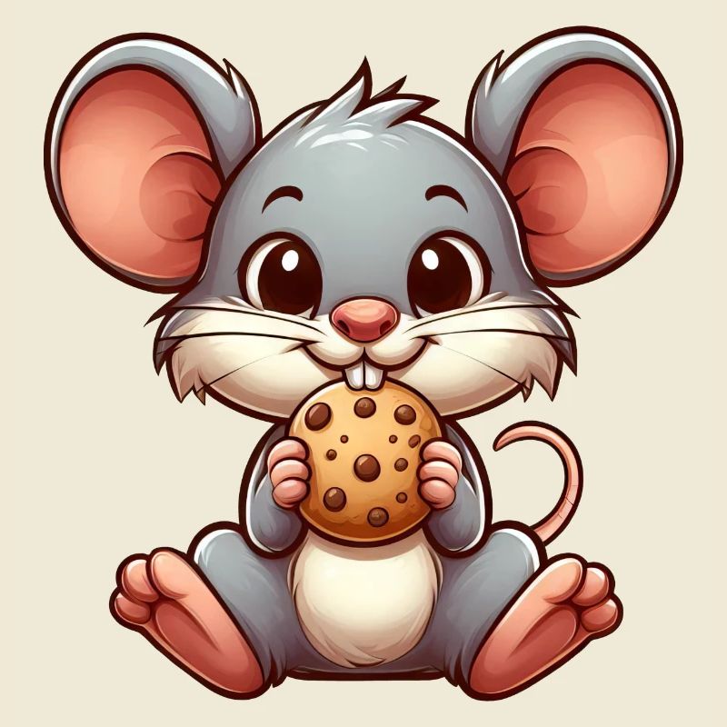 Cute cartoon cat nibbling biscuit