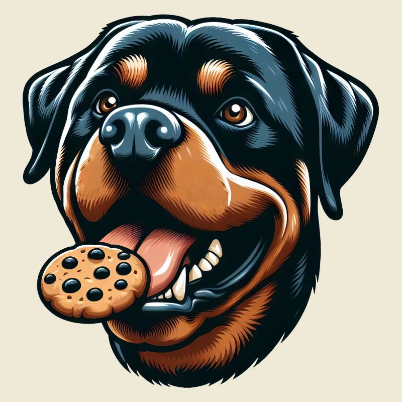 Rottweiler avec hamburger et biscuit