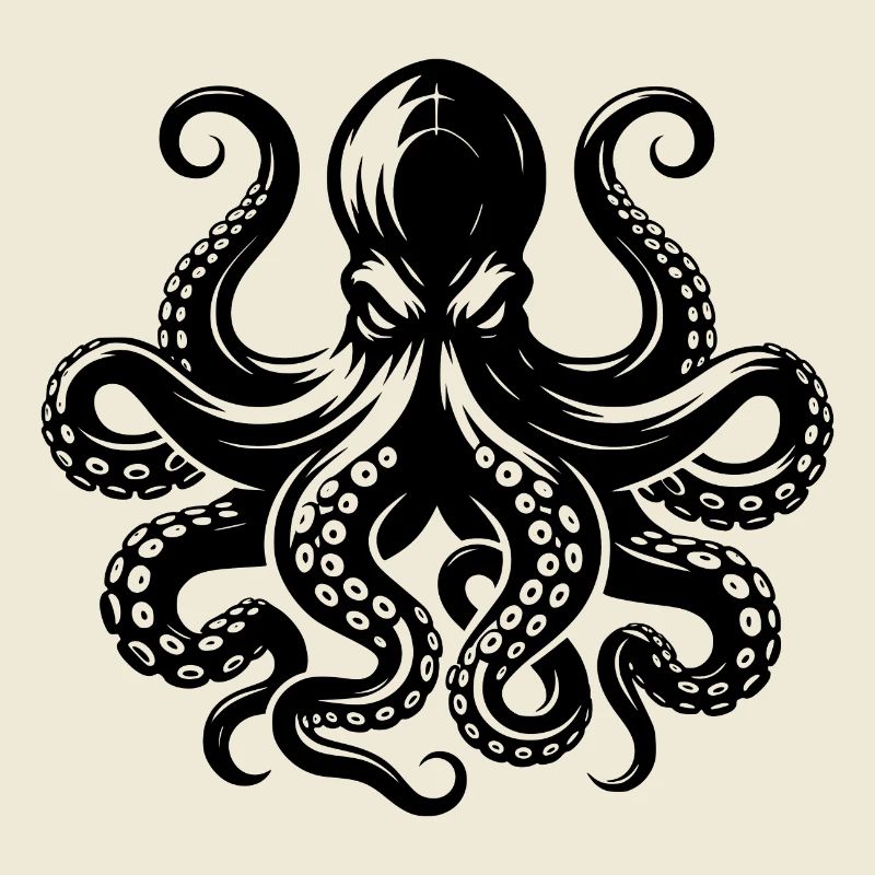 Grim octopus with tentacles and suction cups