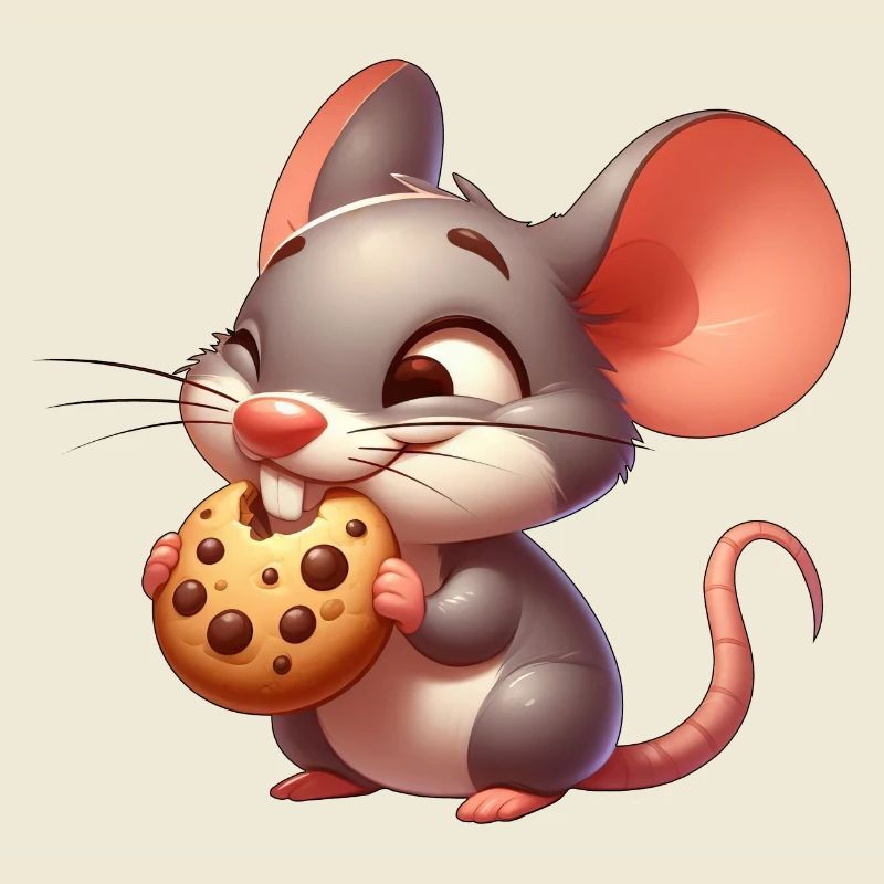Souris de dessin animé mignon grignotant biscuit croustillant