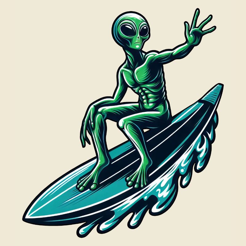 Alien surfer on the surfboard