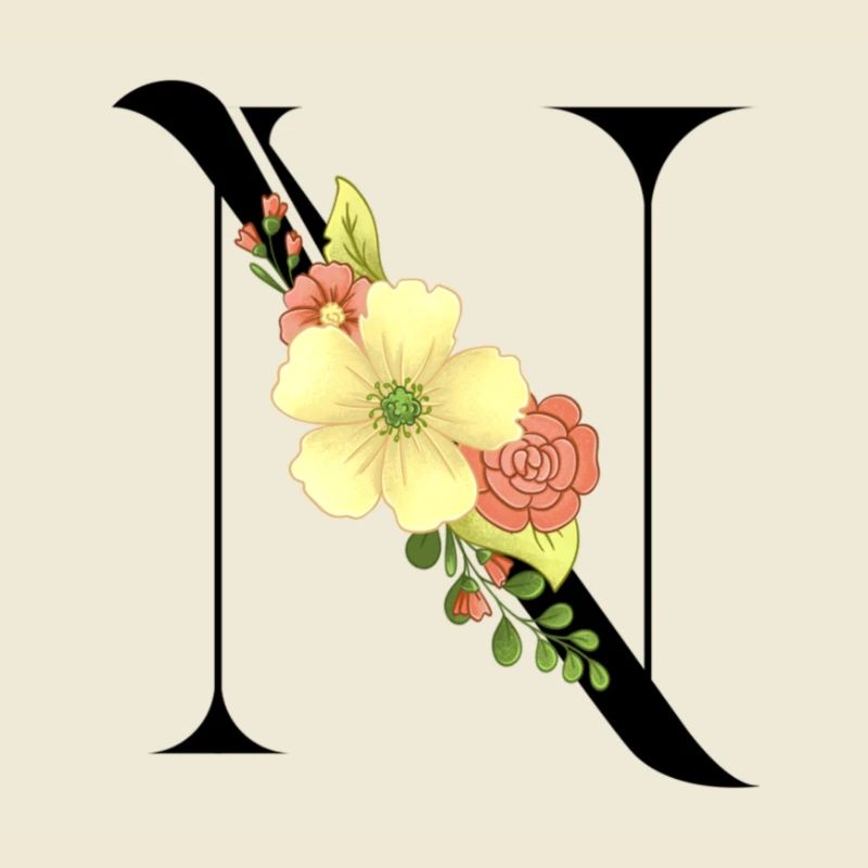 Eleganter Buchstabe 'T' mit Blumen
