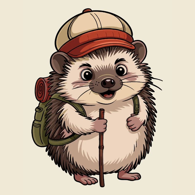 Igel mit Rucksack auf Wanderschaft