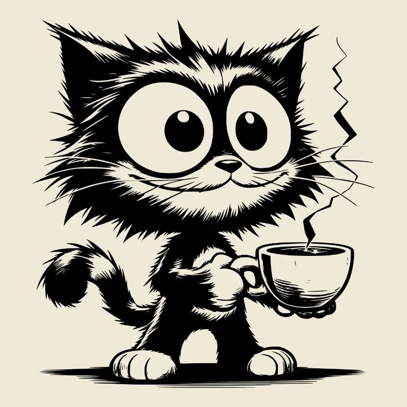 Drôle de chat souriant avec tasse à café