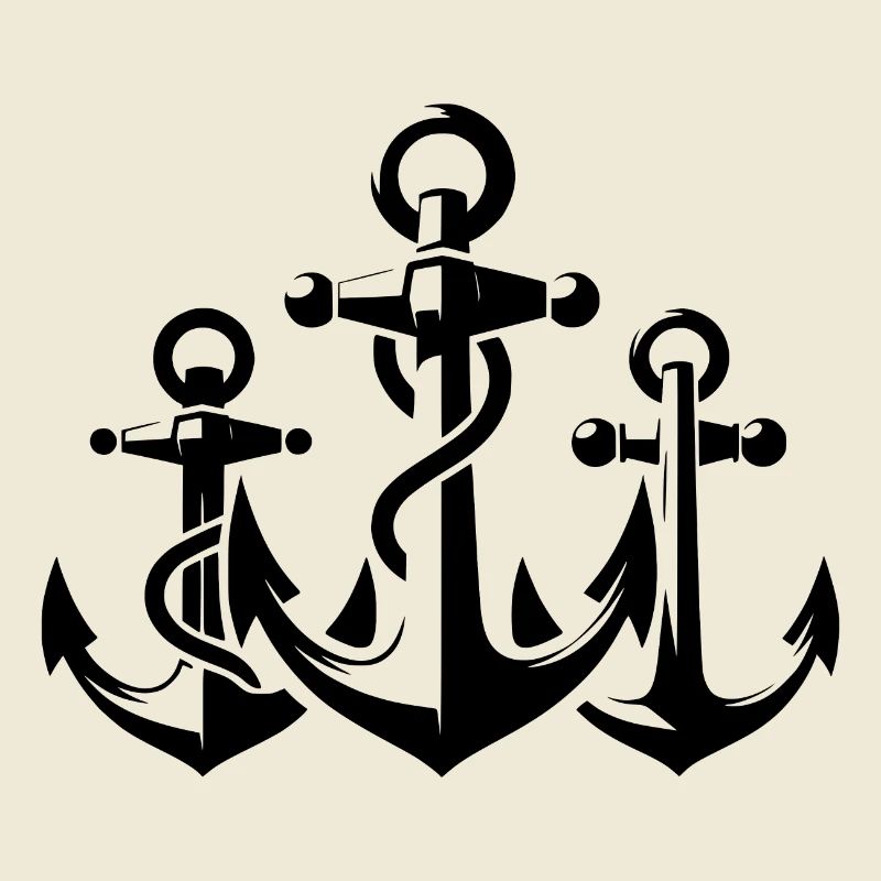 Three anchors with rope rope around the iron