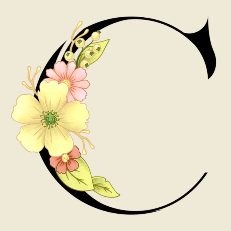 Eleganter Buchstabe 'C' mit Blumen