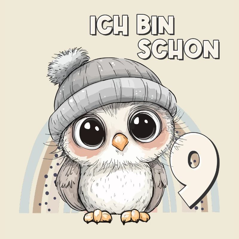 9. Geburtstag Eule Regenbogen Süß Niedlich