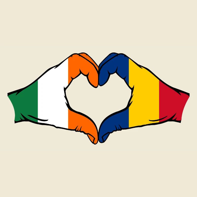 Ireland Romania heart shape with hands
