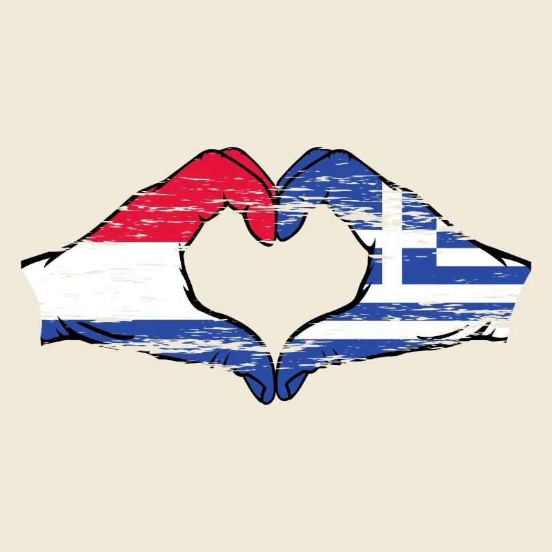Hollande Grèce Drapeau Mains Coeur Forme Utilisé