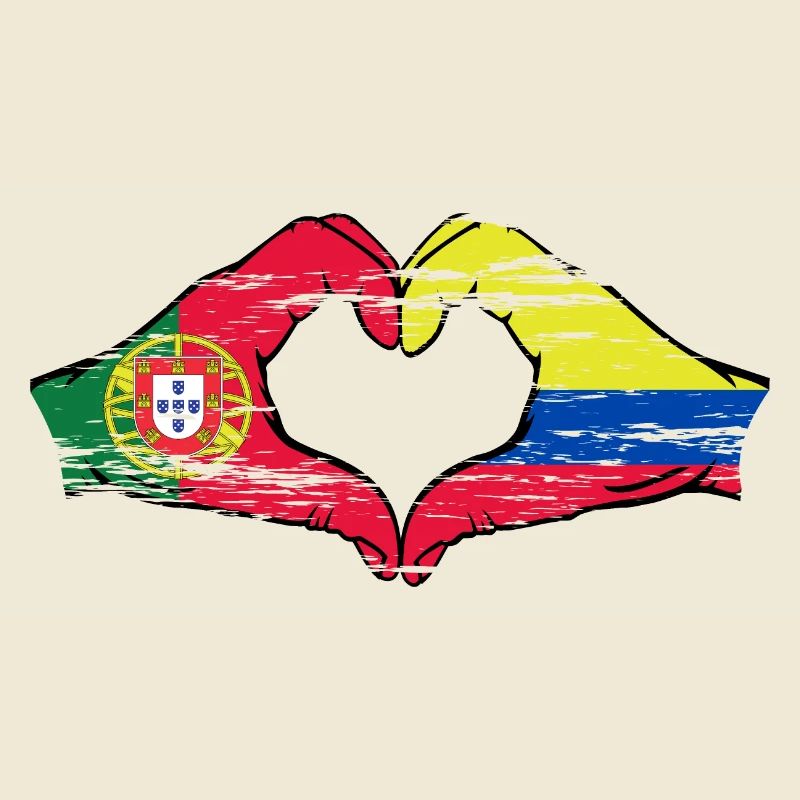 Portugal Colombie Drapeau Mains Coeur Forme Utilisé