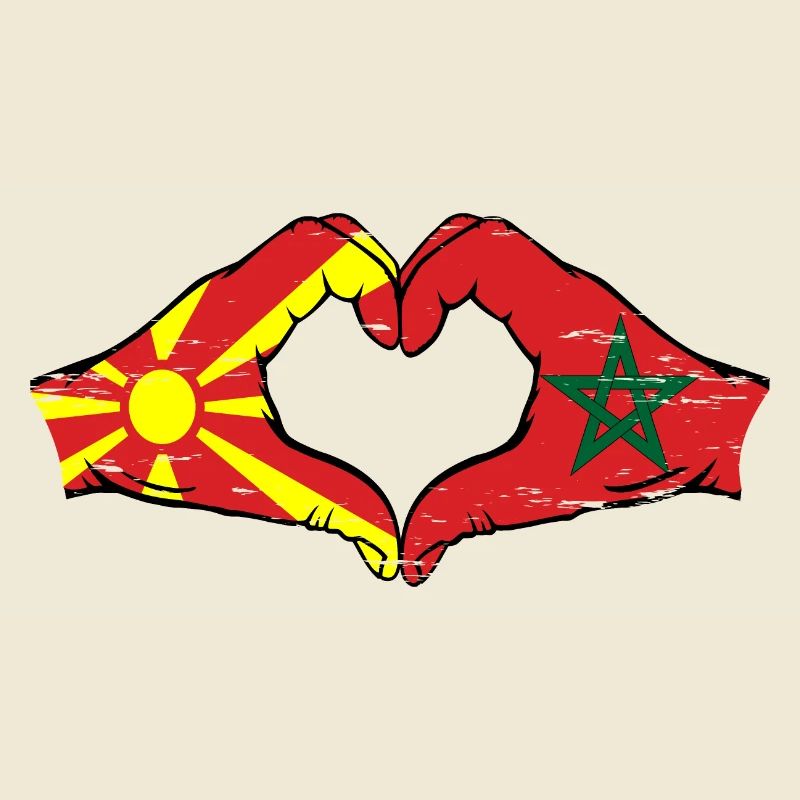 Macédoine Maroc drapeau mains forme de coeur utilisé