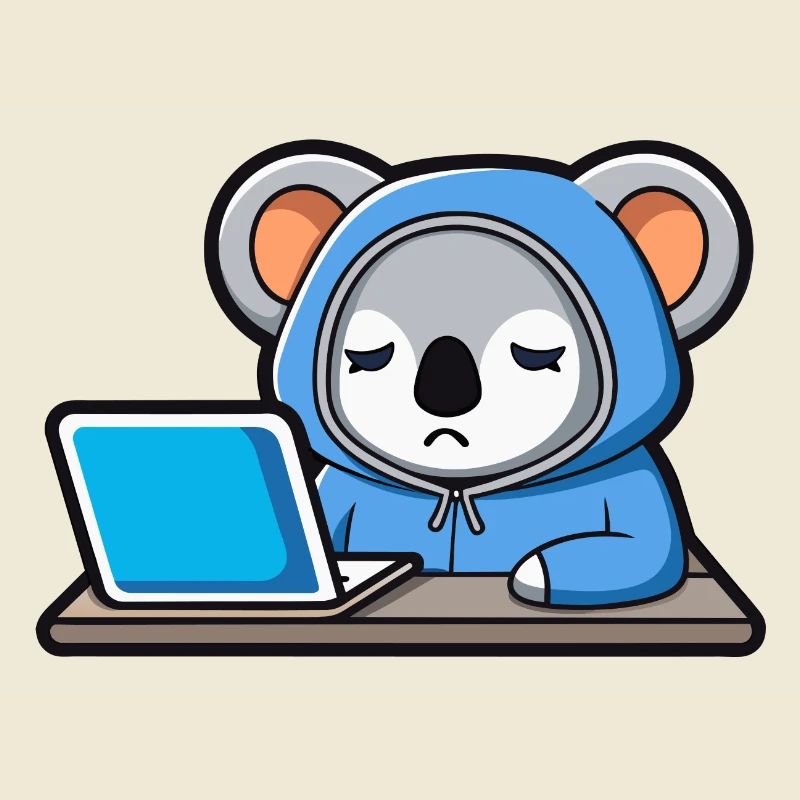Un mignon koala hacker dort dans un sweat à capuche devant le PC