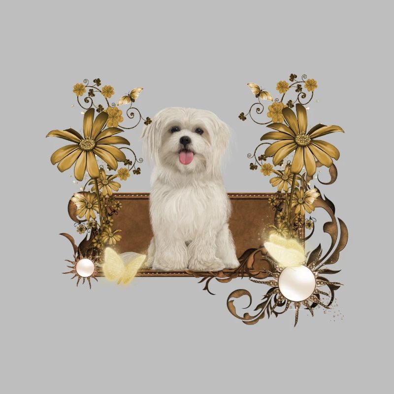 Chiot maltais mignon avec des fleurs
