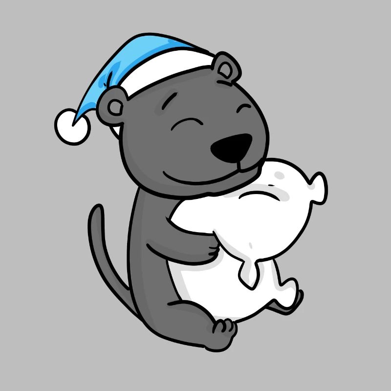 cute black panther with pillow and sleeping cap